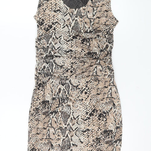 Wallis Women's Beige Animal Print Bodycon Dress Size 8 Sleeveless