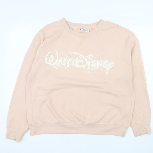 Disney Women Beige Walt Disney Logo Pullover Sweatshirt Size M