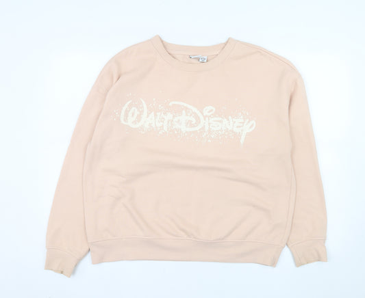 Disney Women Beige Walt Disney Logo Pullover Sweatshirt Size M