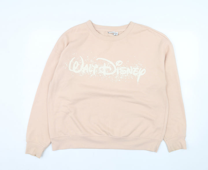 Disney Women Beige Walt Disney Logo Pullover Sweatshirt Size M