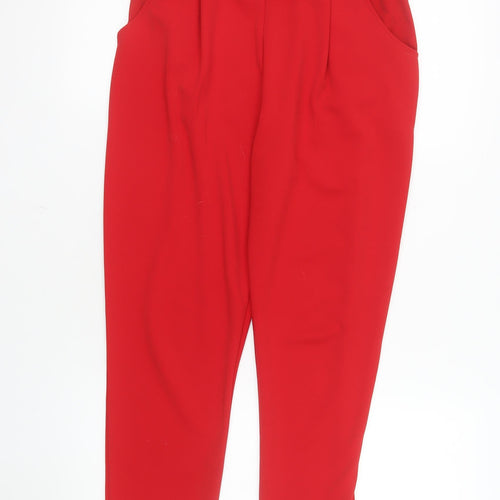 Parisian Women Red Paperbag High Waist Belted Trousers Size S