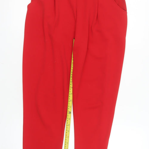 Parisian Women Red Paperbag High Waist Belted Trousers Size S