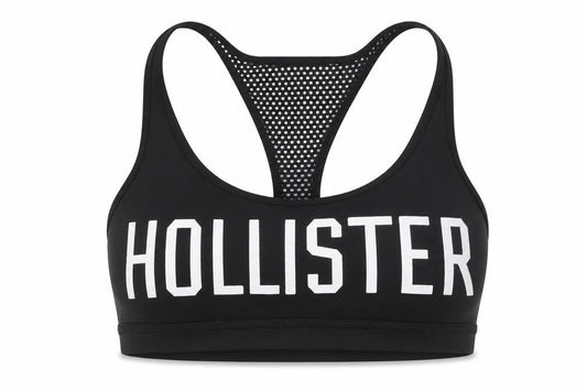 Front view of Hollister Women's Black Medium Racerback Sports Bra Polyester Mesh