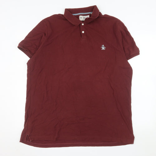 Original Penguin Men's Burgundy Polo Shirt Size 2XL Organic Cotton