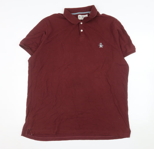 Original Penguin Men's Burgundy Polo Shirt Size 2XL Organic Cotton