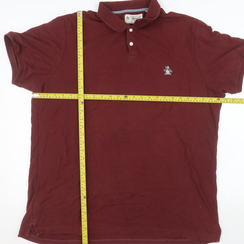 Original Penguin Men's Burgundy Polo Shirt Size 2XL Organic Cotton