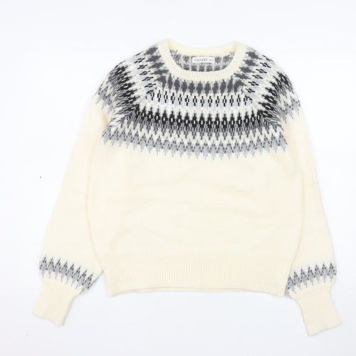Gallery Women Cream Grey Fair Isle Wool Blend Jumper Size M
