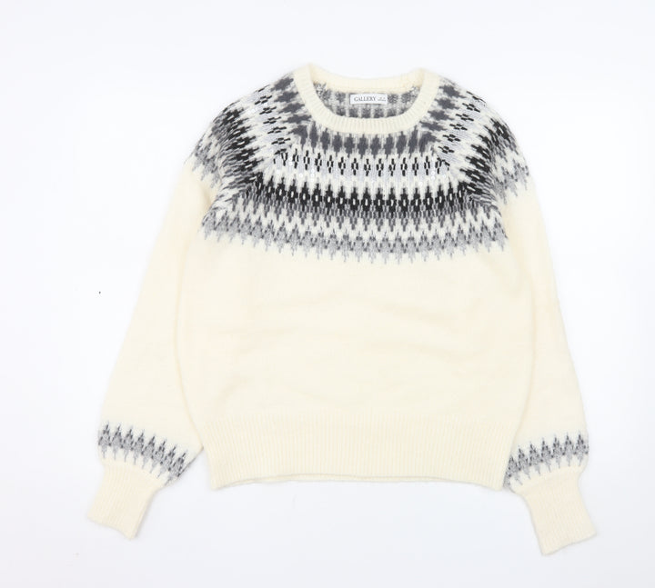 Gallery Women Cream Grey Fair Isle Wool Blend Jumper Size M