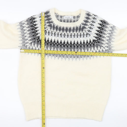 Gallery Women Cream Grey Fair Isle Wool Blend Jumper Size M