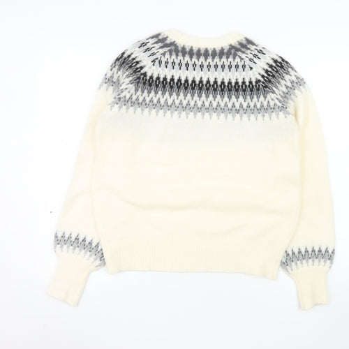 Gallery Women Cream Grey Fair Isle Wool Blend Jumper Size M