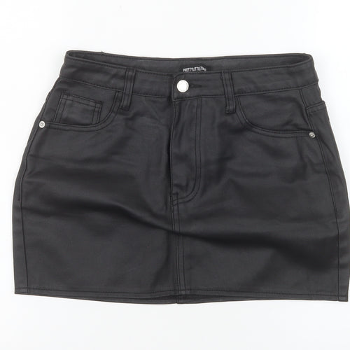 PrettyLittleThing Women Black High Rise Denim Mini Skirt UK 6