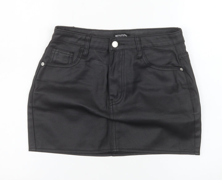 PrettyLittleThing Women Black High Rise Denim Mini Skirt UK 6
