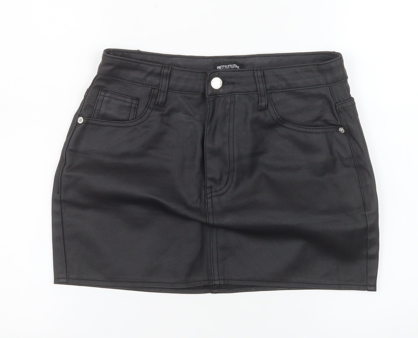 PrettyLittleThing Women Black High Rise Denim Mini Skirt UK 6