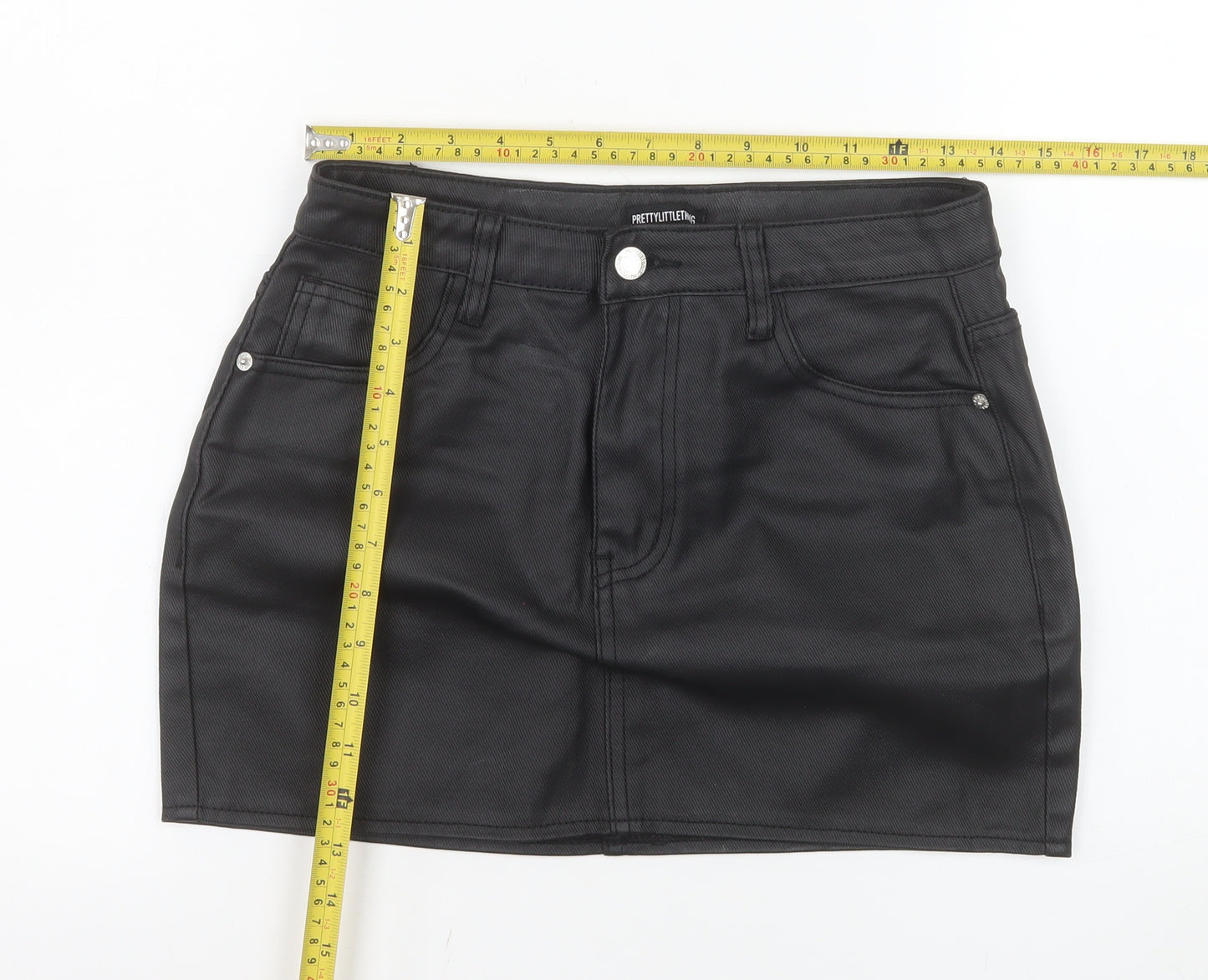 PrettyLittleThing Women Black High Rise Denim Mini Skirt UK 6