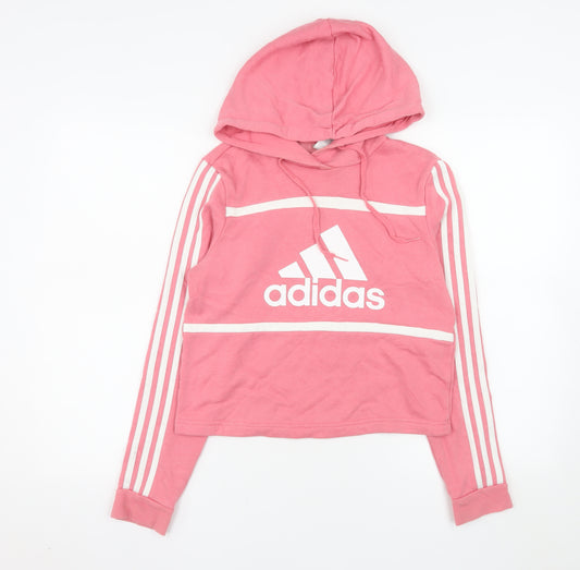 Adidas Womens Pink Pullover Hoodie XS Logo Hooded Sweatshirt