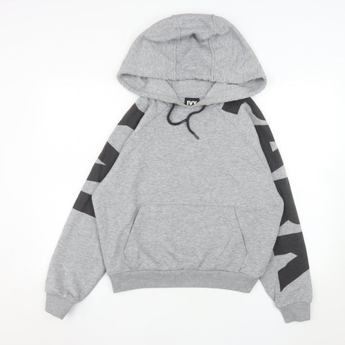 Ivy Park Womens Grey XS Pullover Hoodie with Black Graphic Sleeves