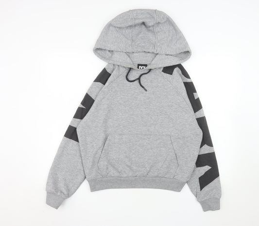 Ivy Park Womens Grey XS Pullover Hoodie with Black Graphic Sleeves