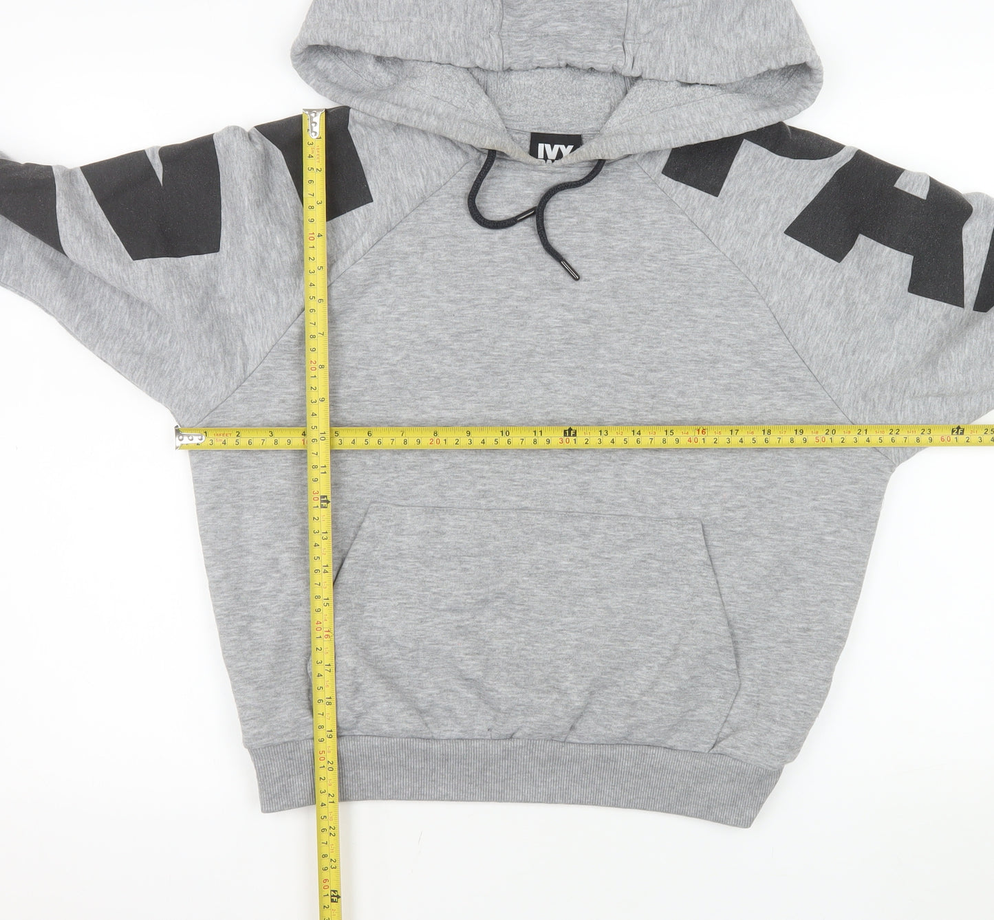 Ivy Park Womens Grey XS Pullover Hoodie with Black Graphic Sleeves