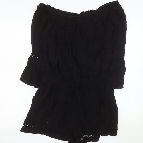 Savida for Dunnes Stores Black Off Shoulder Playsuit Women L Viscose Lace Trim