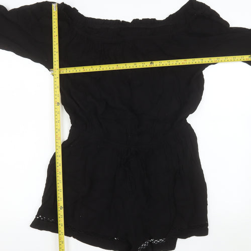Savida for Dunnes Stores Black Off Shoulder Playsuit Women L Viscose Lace Trim