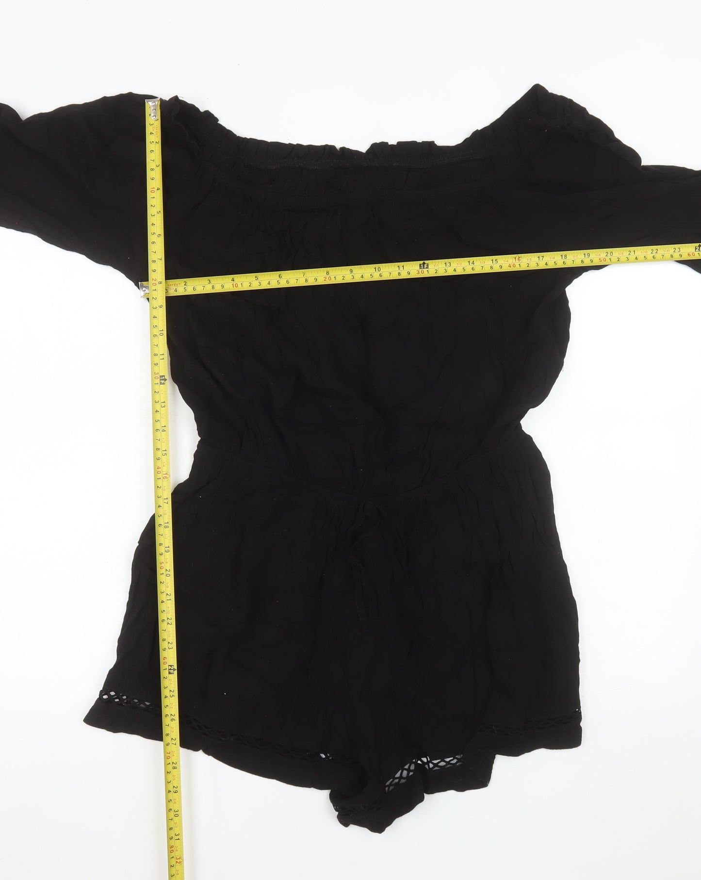 Savida for Dunnes Stores Black Off Shoulder Playsuit Women L Viscose Lace Trim