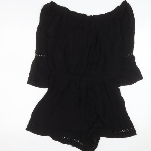 Savida for Dunnes Stores Black Off Shoulder Playsuit Women L Viscose Lace Trim