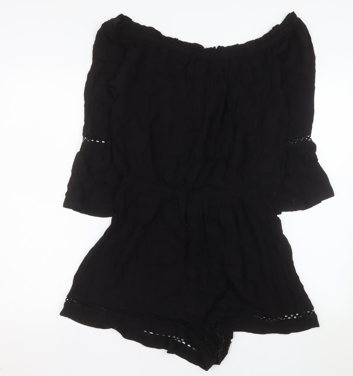 Savida for Dunnes Stores Black Off Shoulder Playsuit Women L Viscose Lace Trim
