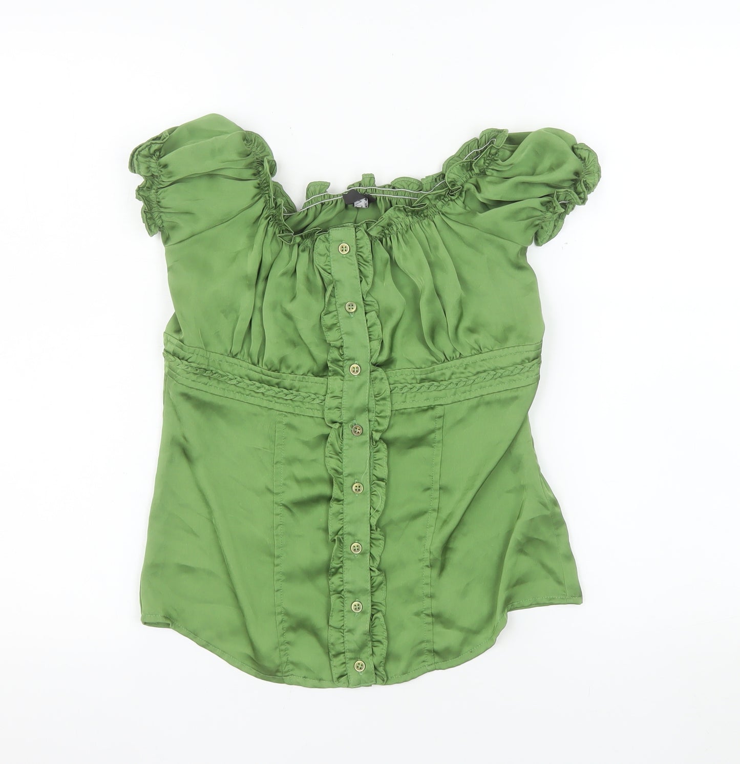 Savida Women’s Green Off Shoulder Ruffle Button Tunic Blouse Size 14