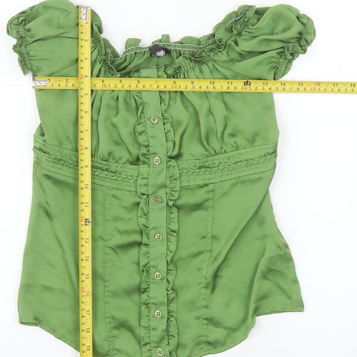 Savida Women’s Green Off Shoulder Ruffle Button Tunic Blouse Size 14