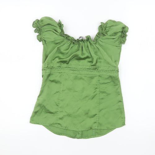 Savida Women’s Green Off Shoulder Ruffle Button Tunic Blouse Size 14