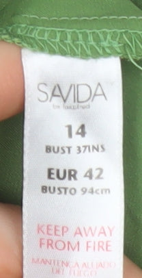 Savida Women’s Green Off Shoulder Ruffle Button Tunic Blouse Size 14