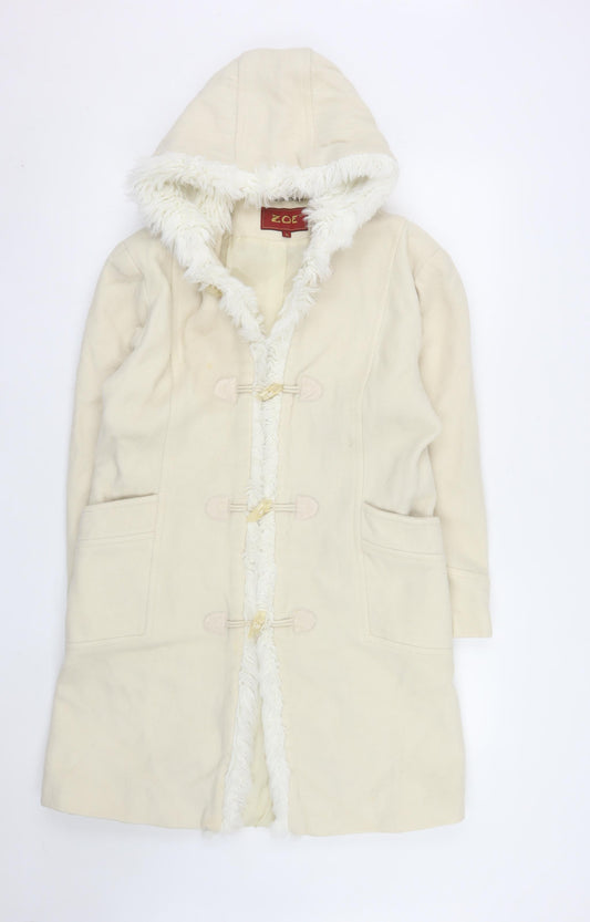 Zoe Women Ivory Wool Hooded Duffle Coat Size 14