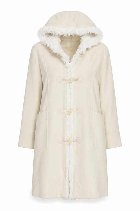 Front view of Zoe Women Ivory Wool Hooded Duffle Coat, size 14