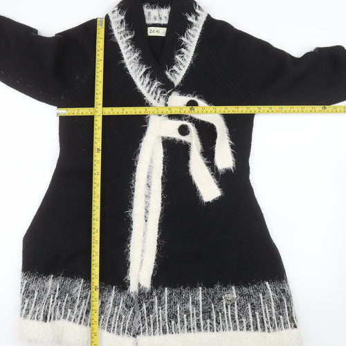 ZEAL Womens Black Wool Blend V-Neck Long Sleeve Cardigan M