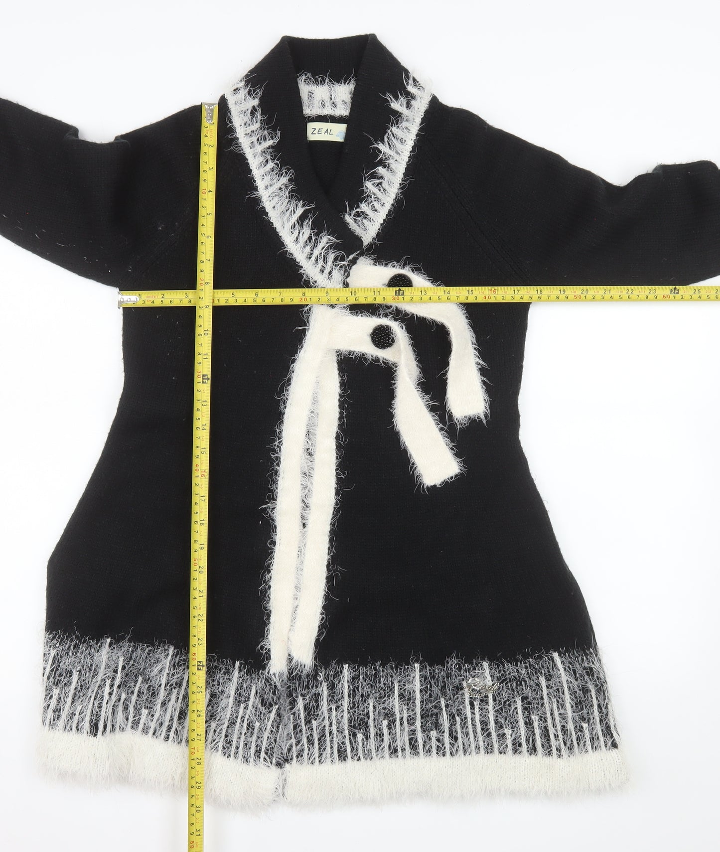 ZEAL Womens Black Wool Blend V-Neck Long Sleeve Cardigan M