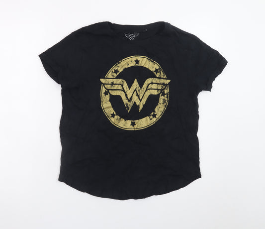 Wonder Woman Women's Black Cotton T-Shirt Size 8 Short Sleeve Graphic Top