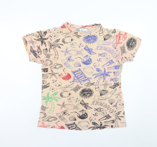 Bershka Men's Beige Beach Graphic Print T-Shirt Size S