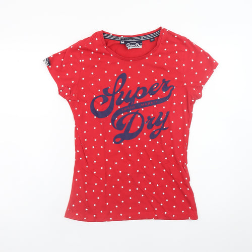 Superdry Womens Red Polka Dot Logo T-Shirt Size M