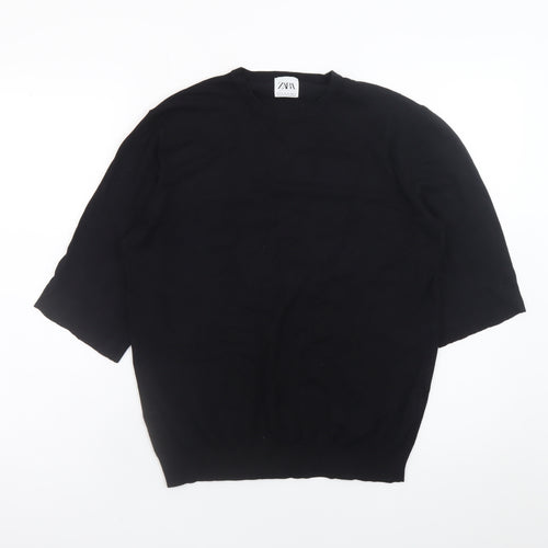 Zara Women Black Crew Neck Knit Pullover Jumper Size 12