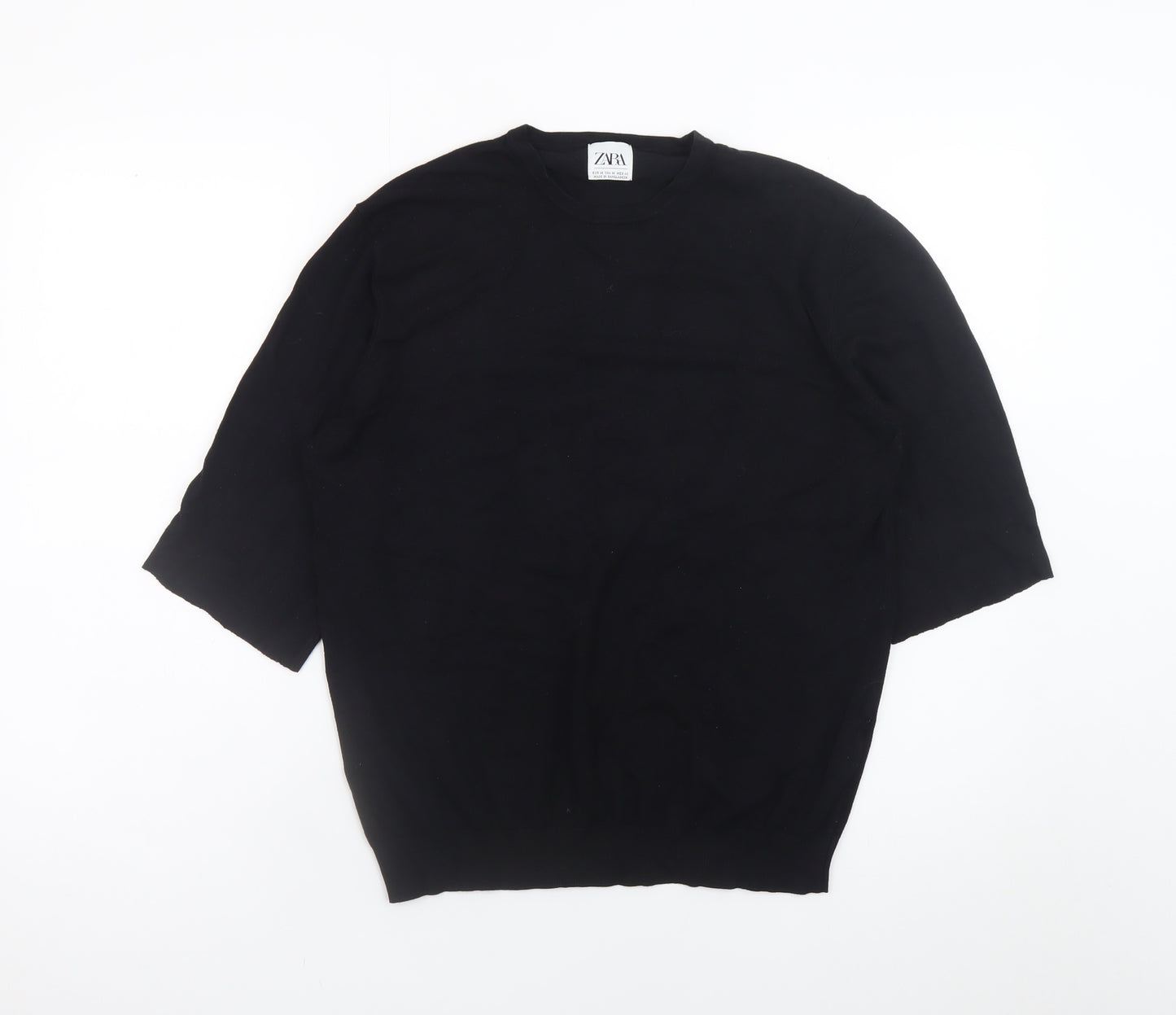 Zara Women Black Crew Neck Knit Pullover Jumper Size 12