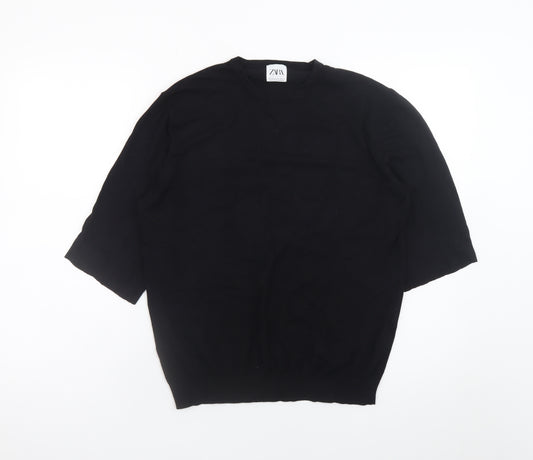 Zara Women Black Crew Neck Knit Pullover Jumper Size 12