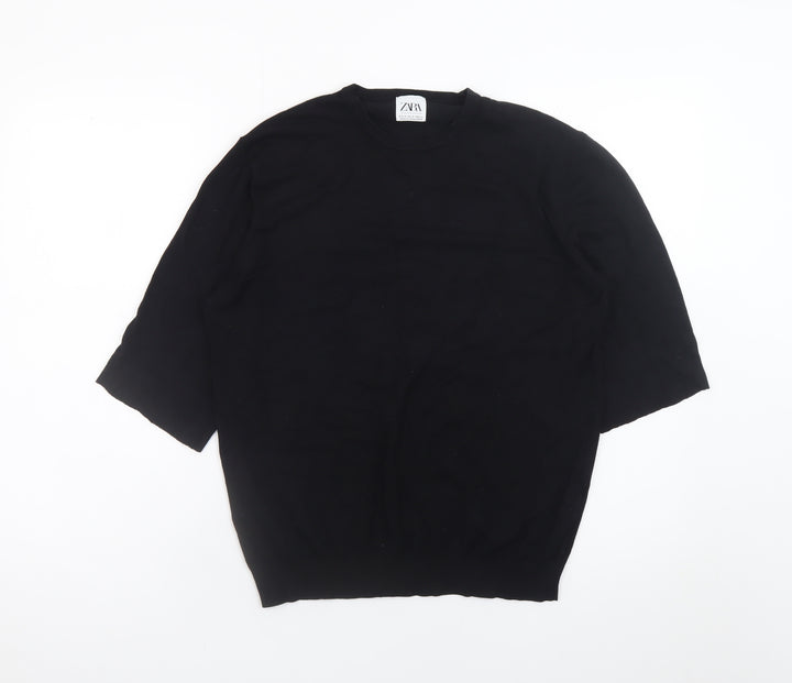 Zara Women Black Crew Neck Knit Pullover Jumper Size 12