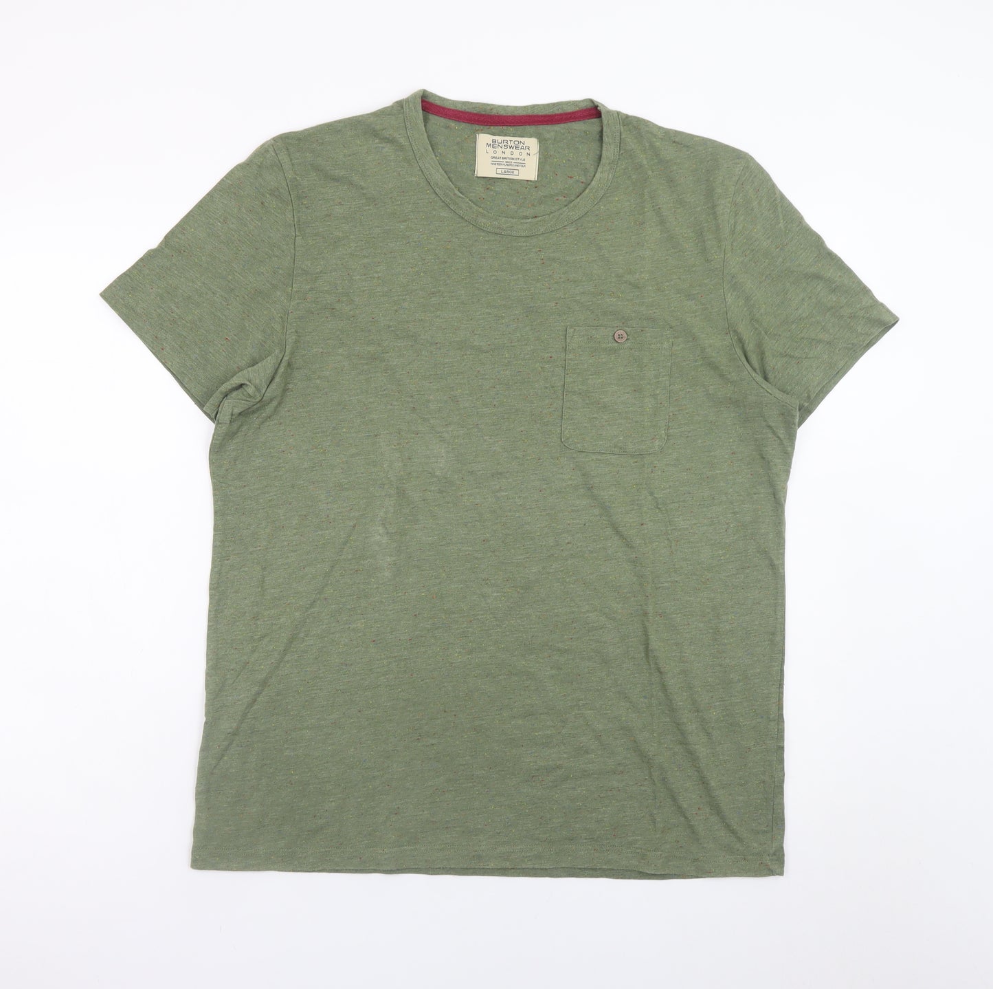 Burton Menswear London Men’s Green Crew Neck Cotton Blend T-Shirt Size L