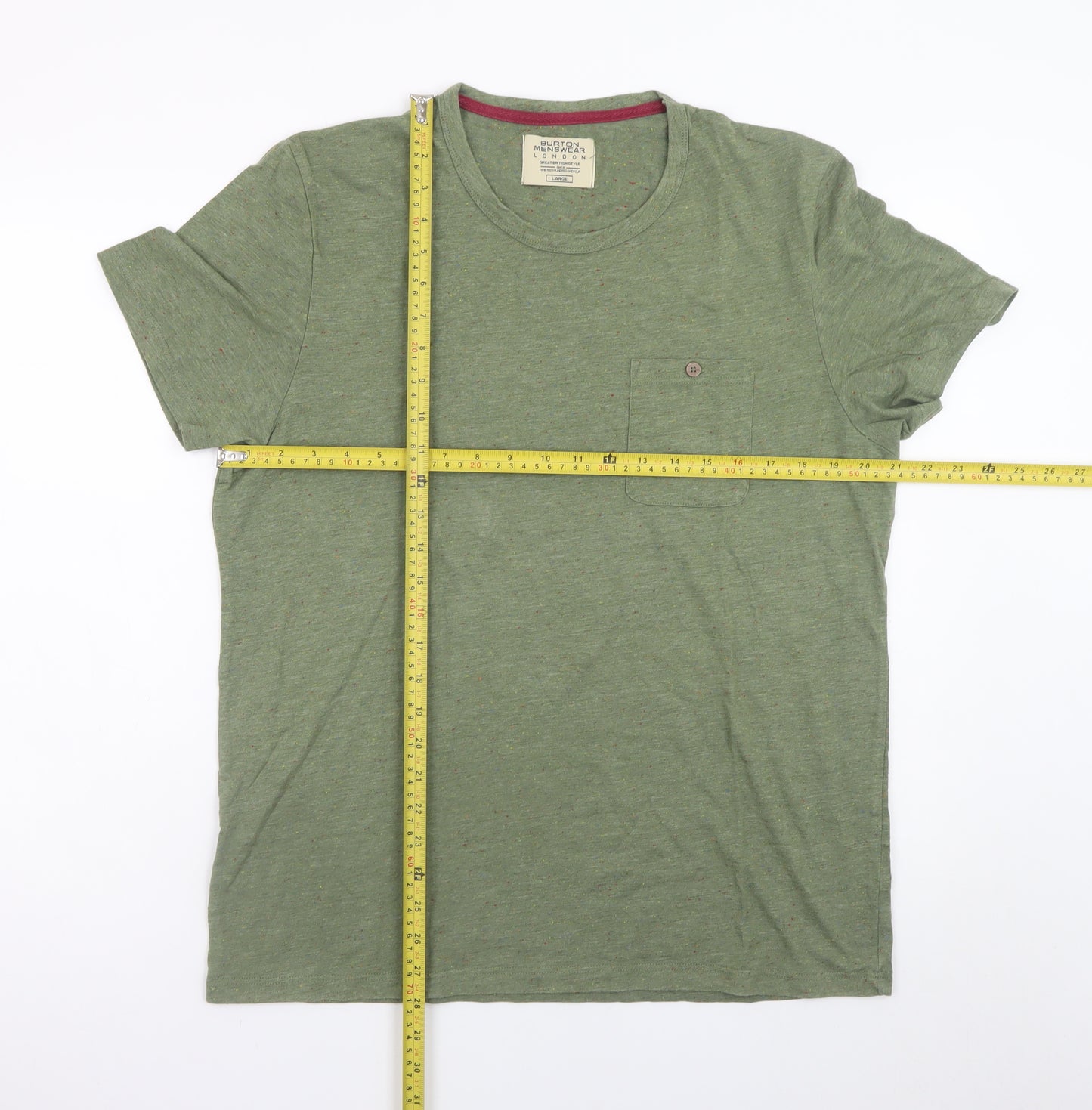 Burton Menswear London Men’s Green Crew Neck Cotton Blend T-Shirt Size L
