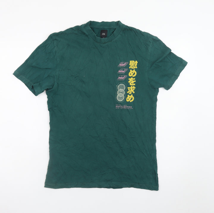River Island Men's Green Japanese Graphic Print T-Shirt XS