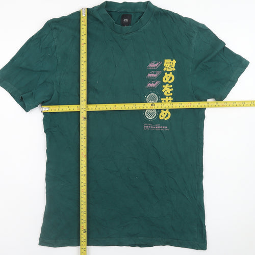 River Island Men's Green Japanese Graphic Print T-Shirt XS