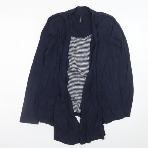 Marks and Spencer Women Blue Size 12 Cotton Blend Open Cardigan