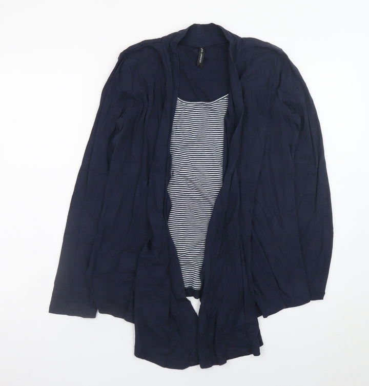 Marks and Spencer Women Blue Size 12 Cotton Blend Open Cardigan