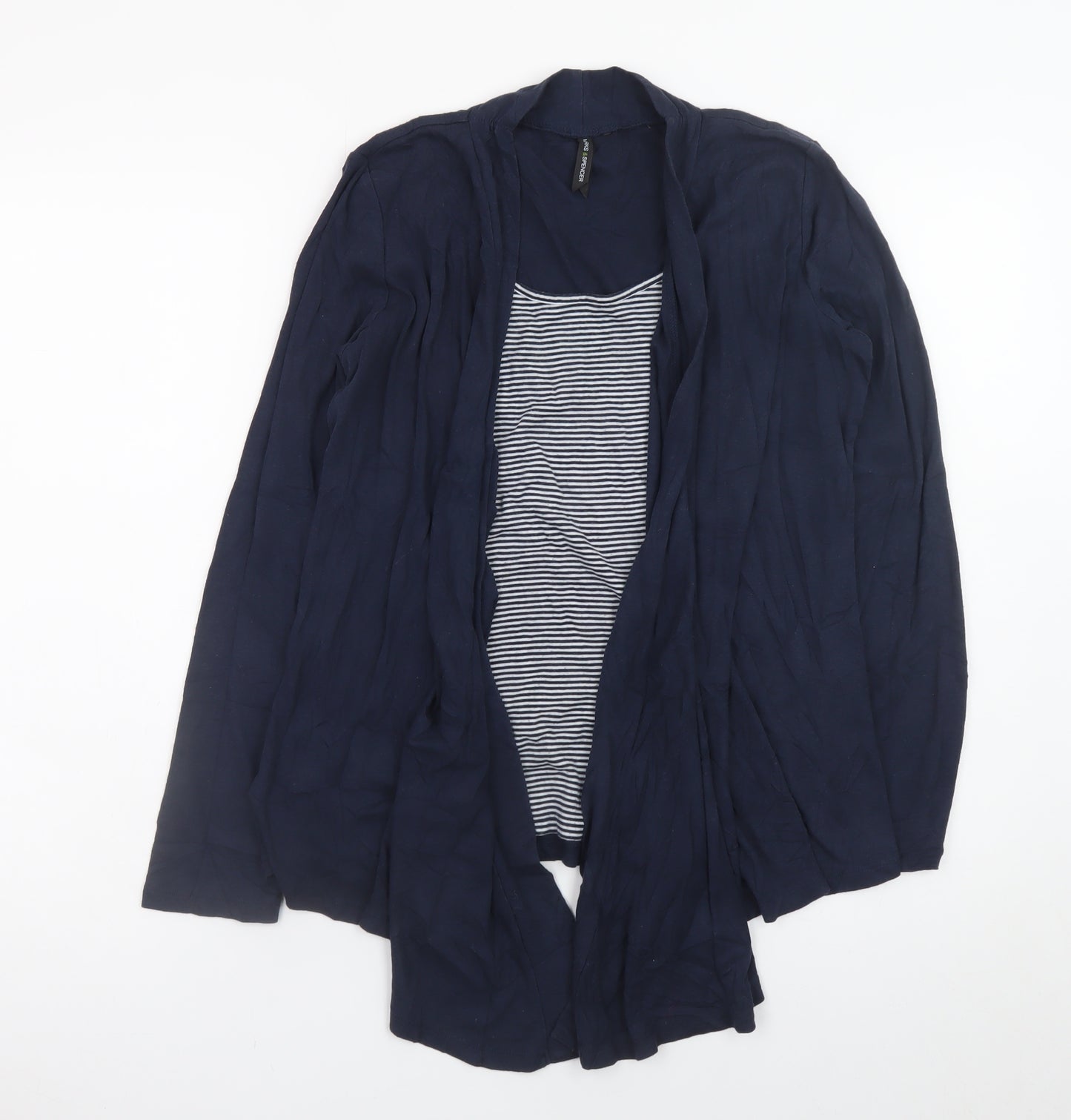 Marks and Spencer Women Blue Size 12 Cotton Blend Open Cardigan