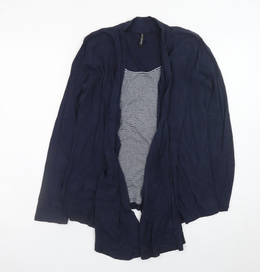 Marks and Spencer Women Blue Size 12 Cotton Blend Open Cardigan